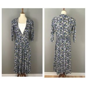Vintage 80's Maggie Lawrence Floral Prairie Dress Size 12 Lace Detail w Pockets